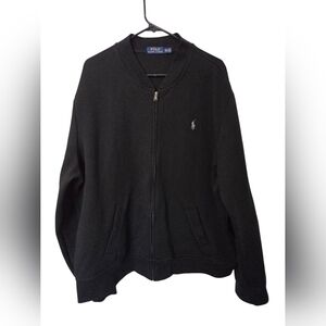 Polo Ralph Lauren Sweater Mens XXL TTG Black Full Zip Red Pony Logo Cottonblend
